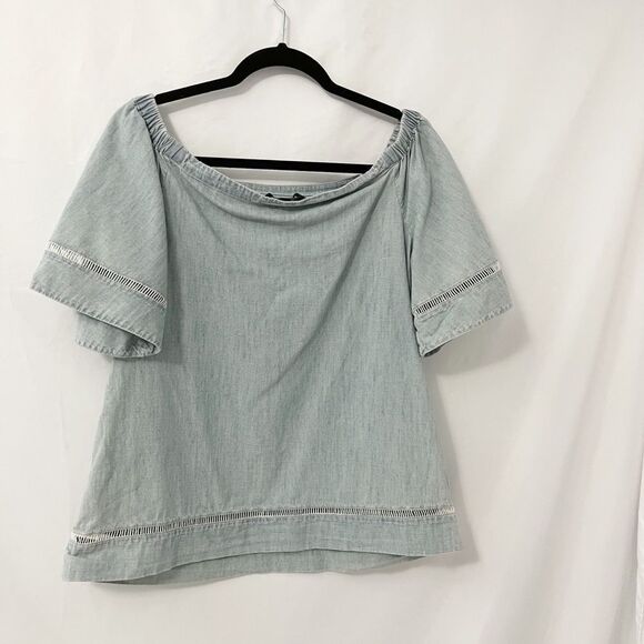 🟢Lauren Ralph Lauren Light Blue Chambray Off-The-Shoulder Top Size S - Picture 2 of 7
